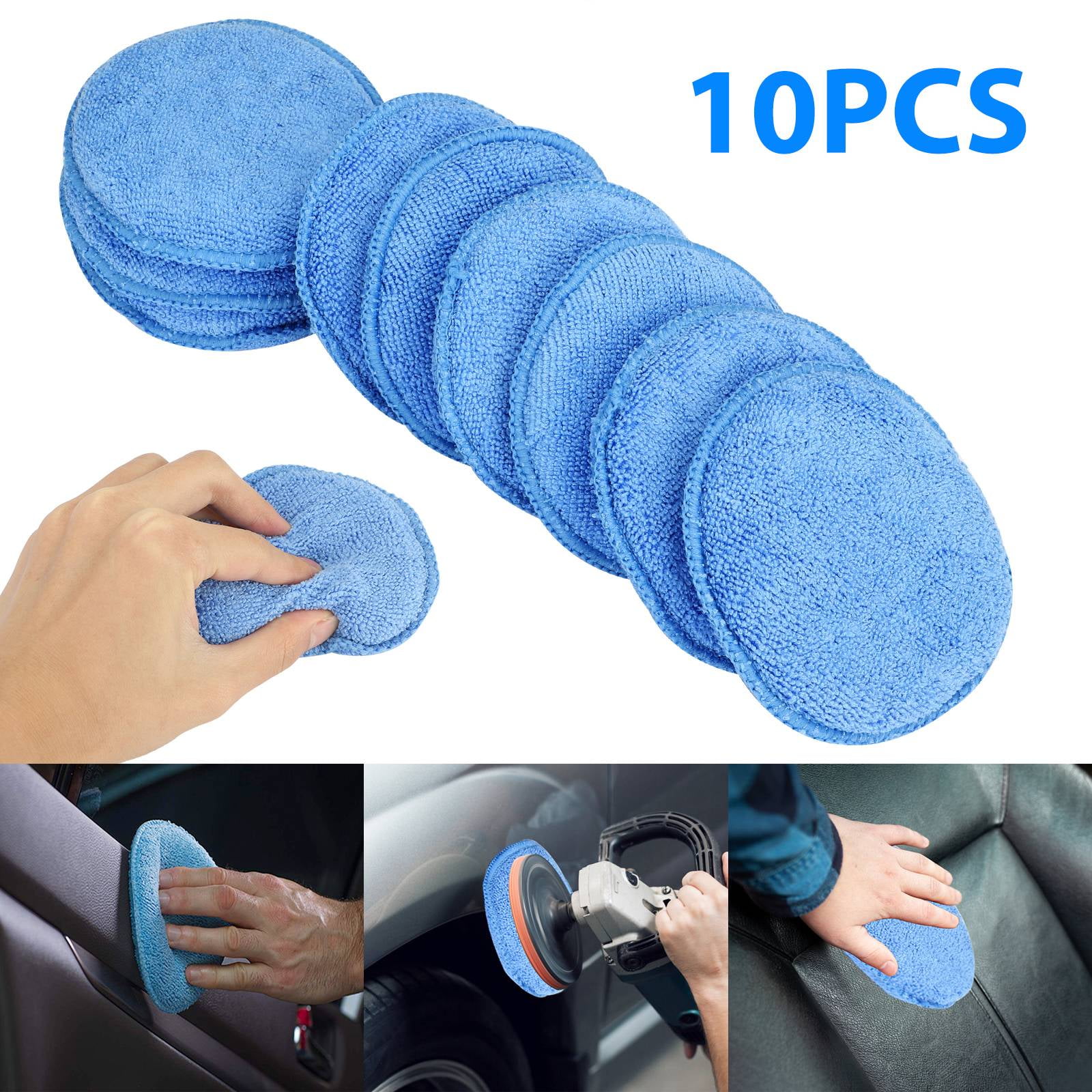 Car Wax Foam Sponge Applicator, Lingsida 10pcs 5inch Car Foam Sponge Pads Blue, Microfiber Applicator and Cleaning Pads for Car Interior, Leather Seats, Bumpers