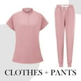 thumbnail image 2 of Ktyne Ensemble de Sarraus Roses pour Femmes Extensible Uniforme d'Infirmière à Manches Courtes Sarrau et Pantalon Couleur Unie Ensembles de Sarraus Médicaux avec Multiples Poches Rose TTG, 2 of 4