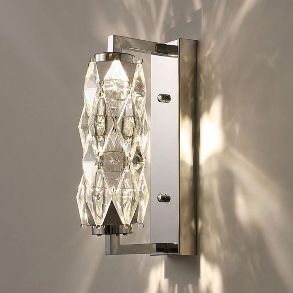 Crystal LED Wall Light Postmodern Wall Sconce Chrome Wall Lamp, Geometric Wall Mount Lighting Fixture 3 Color Mode Headboard Lamps for Bedroom Hallway Living Room Hotel