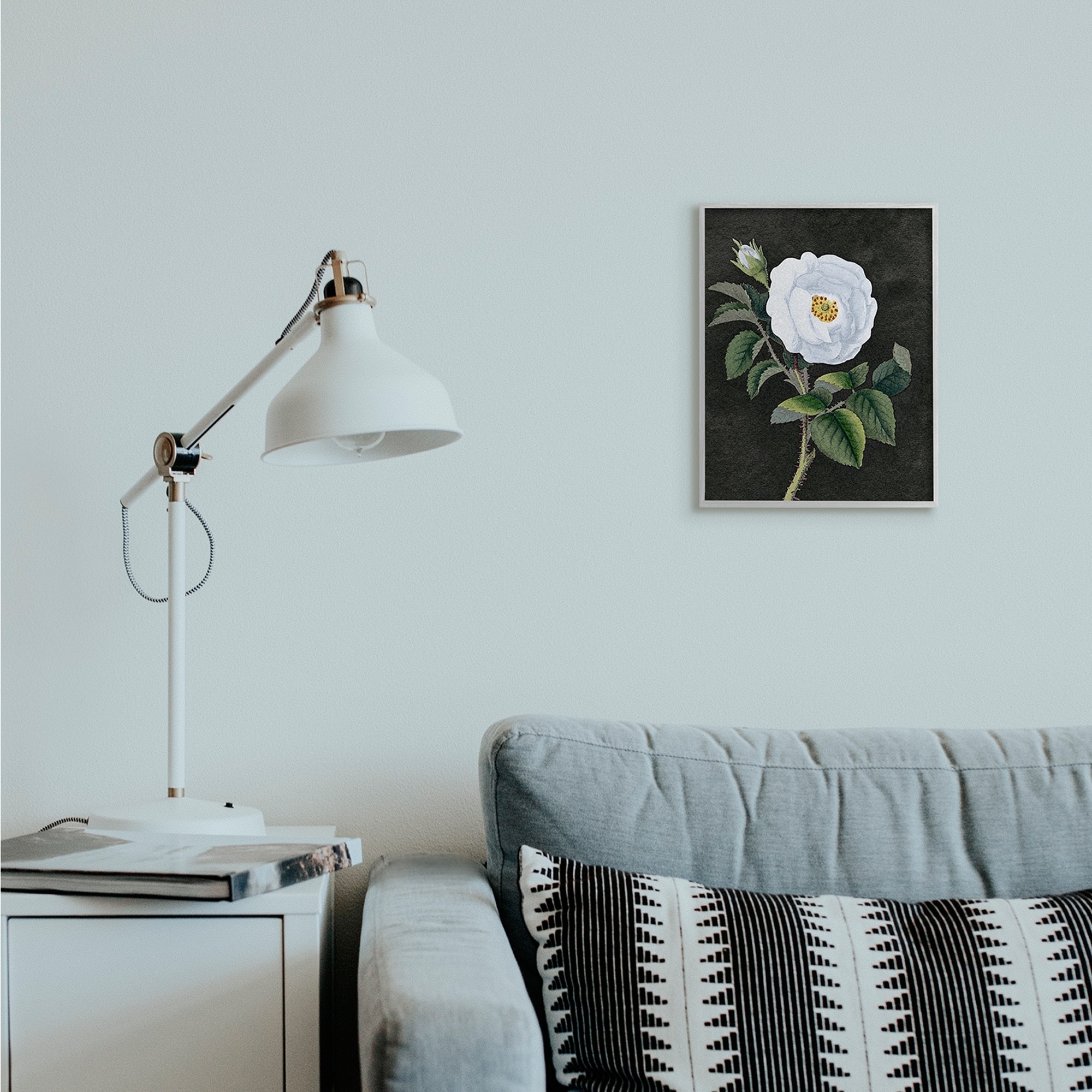 Stupell Industries White Poppy Illustration Vintage Flower Thorns Gray Framed by Daphne Polselli
