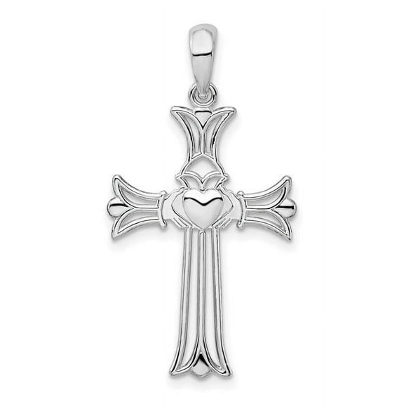 Finest Gold Sterling Silver Polished Cut-Out Claddagh Cross Pendant