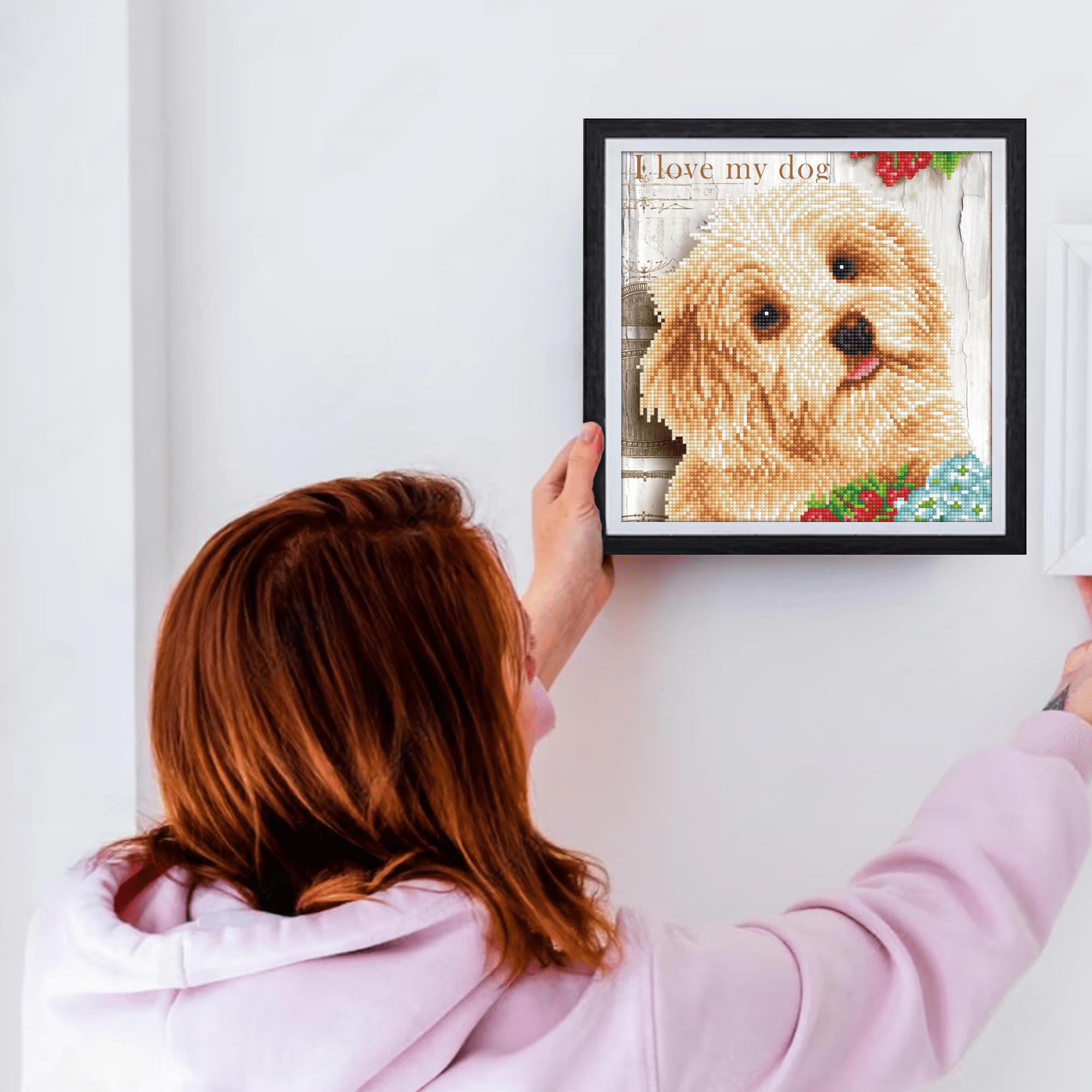 Diamond Dotz I love my Dog with Frame Animal Diamond Painting Kits for Adults - Diamond Art Kits a Relaxing Creative Craft Kit with Dotz Gems 12"x12"