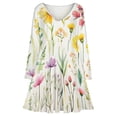 thumbnail image 3 of Watercolor Wildflowers Spring Summer (7) Long Sleeve Dresses For Women Vintage Elegant Party Dress Oversized V-neck Dress S-8XL, 3 of 7