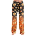 thumbnail image 2 of Halloween Pajama Pants for Women, Cute Funny Pumpkin Print Pajamas, Casual Elastic Waist Palazzo Pants Fall Pajamas, 2 of 5