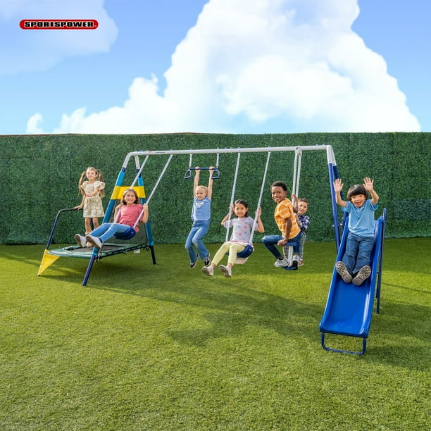 Sportspower Jump & Swing Metal Swing Set with Trampoline, 2 Swings