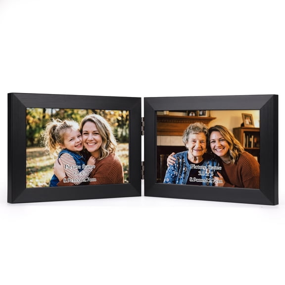 4x6 Double Picture Frame, Horizontal Black Hinged Folding Frame for Tabletop, Gift for Graduate or Wedding