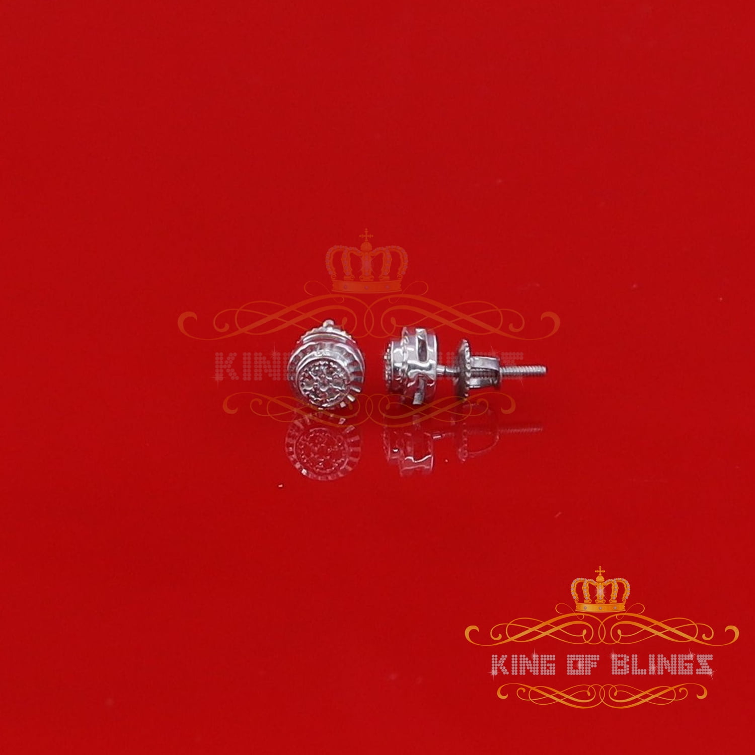 King of Bling's 925 Sterling Silver 0.05ct Diamond White Stud For Women's Style Round Earrings