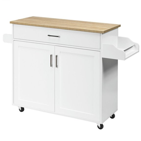 Resenkos Rolling Kitchen Island Cart with Towel and Spice Rack-White, Kitchen Island, Island Table for Kitchen,Dinning Room