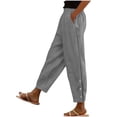 thumbnail image 4 of Aezemi Womens Wide Leg Button Pants Loose Fit Split Hem Summer Beach Vacation Drawstring Elastic Waist Pants with Pockets Pull on Baggy Comfy Outdoor Home Trousers L, 4 of 8