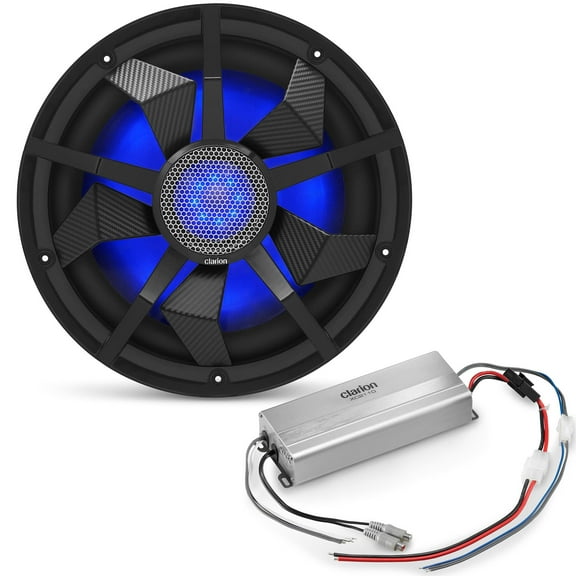 Clarion Marine Subwoofer Amplifier Bundle - 12" CM3013WL LED Sub Woofer and XC2110 Amplifier