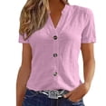 thumbnail image 6 of Womens T-Shirts Sevevn Women's V Neck Short Sleeve Button Down Blouse Linen Blend Casual Top Pink L, 6 of 7