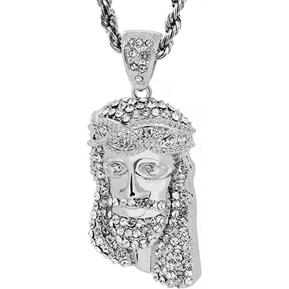 Hot new Silver Tone Jesus Face Men's Pendant with 30" Rope Chain