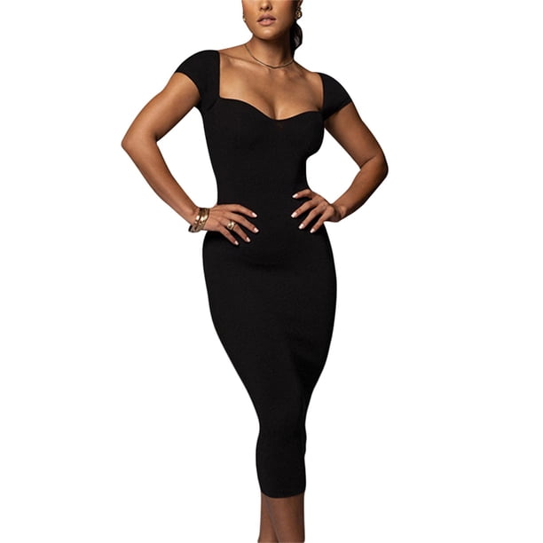 Txlixc Vestido de mujer bodycon, vestido de manga corta de color sólido, adecuado para fiestas Txlixc moda