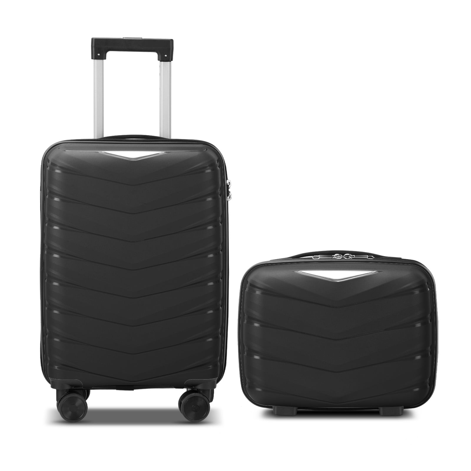 Zimtown 2 Piece Carry-on Luggage Set, PP Hard Shell Suitcase 14" 20" Luggage Sets Double Wheels with TSA Lock, Black