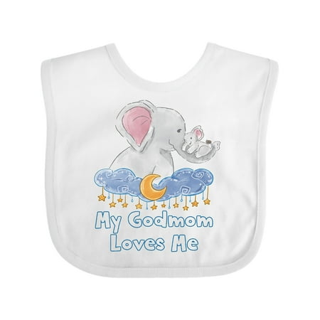 

Inktastic My Godmom Loves Me Cute Elephants Clouds Moon and Stars Gift Baby Boy or Baby Girl Bib