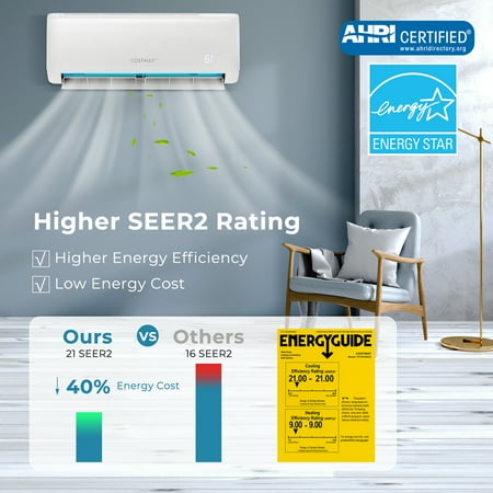Costway 18,000 BTU Mini Split Air Conditioner AC Unit with Heat Pump & Remote Control - White