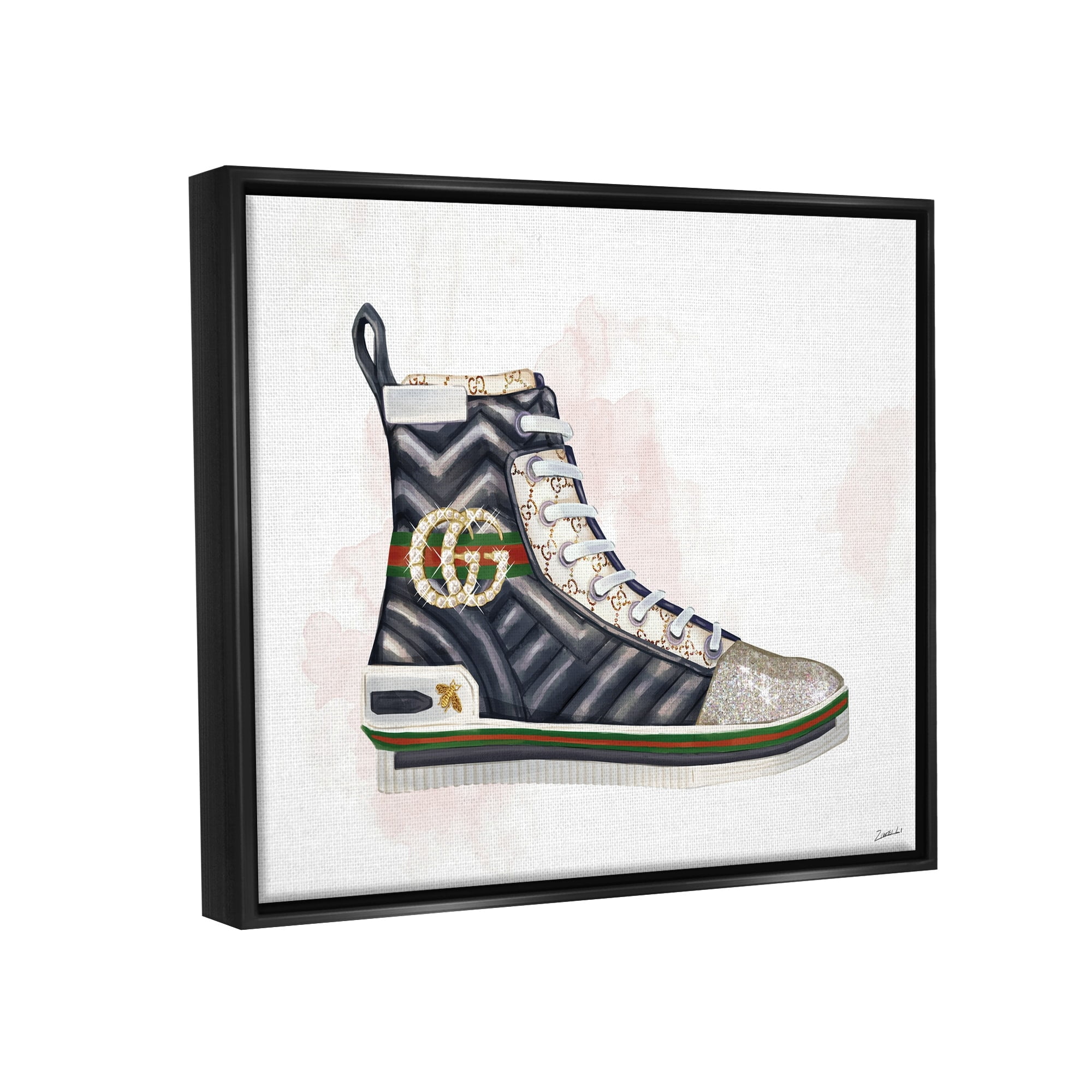 Stupell Industries Fashion Forward Pleated Sneaker Designer Glam Style Jet Black Framed Floating Canvas Wall Art, 24x30, by Ziwei Li