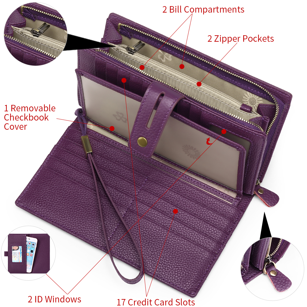 Sendefn Women's Top-Grain Leather Wristlet Wallet with RFID Blocking photo 5