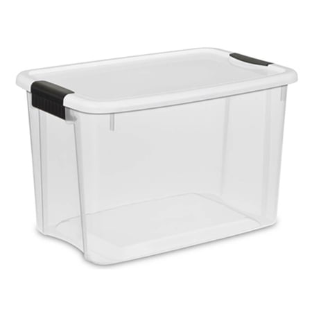 Sterilite 1985 30 Quart Ultra Latch Clear Storage Box with White Lid (60 Pack)