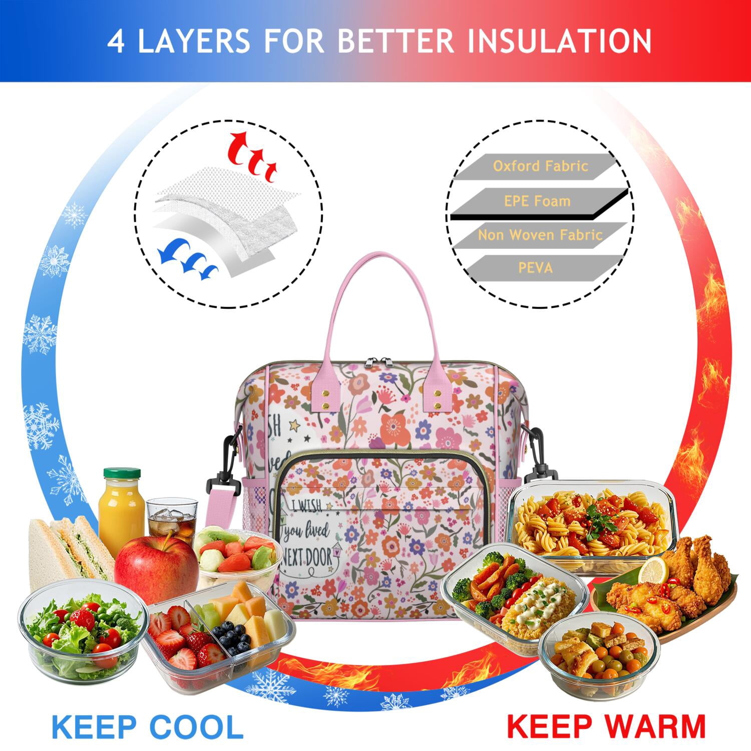 Retro Style Large Lunch Box for Women, Boho Chic Leakproof Tote with Artistic Aesthetic, Dual Insulated Compartments for Teachers, Travel, or Gym