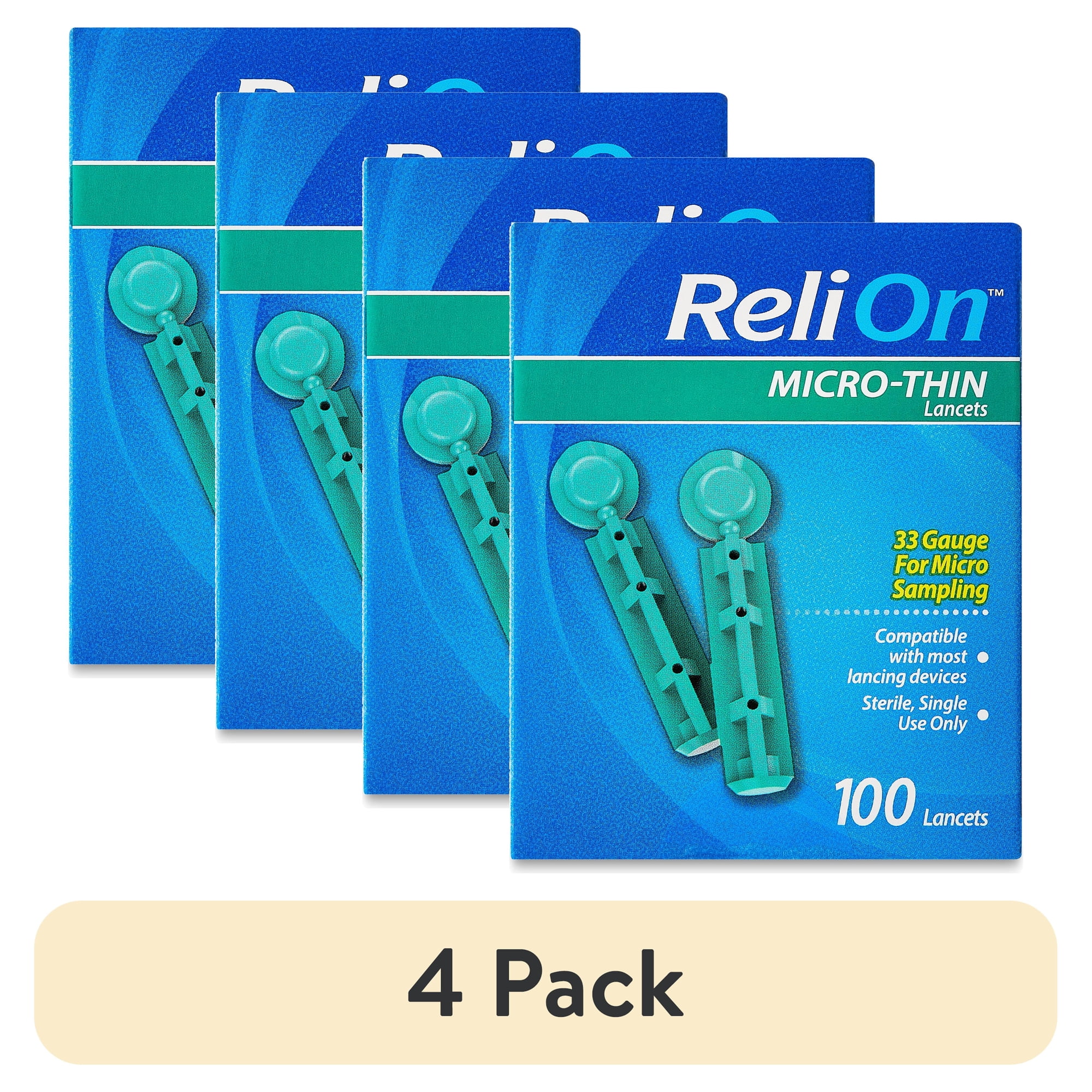 (4 pack) ReliOn Micro-Thin Lancets, 33-Gauge, 100 Count
