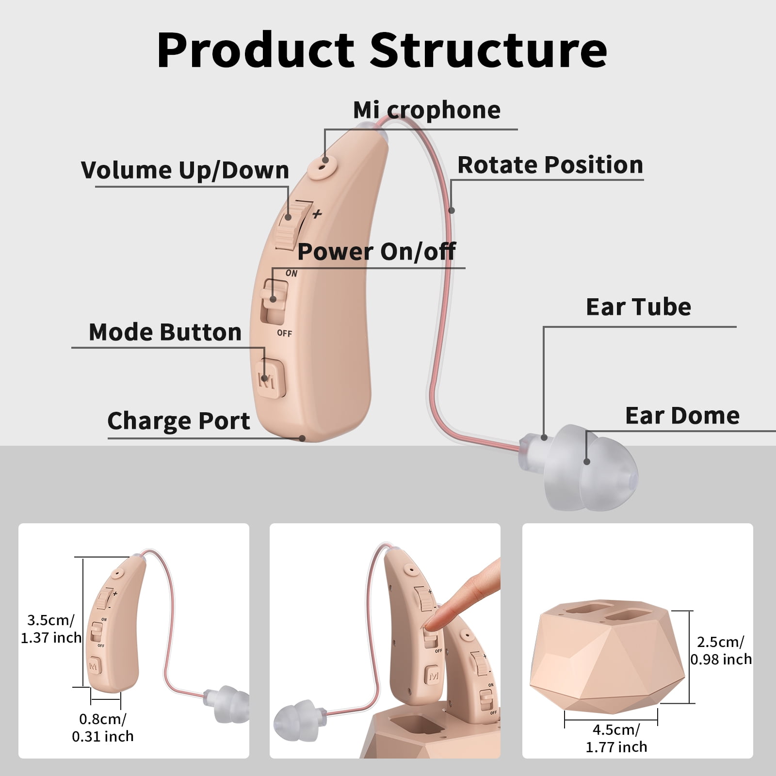 ELCTRTICI Hearing Aids for Seniors, Rechargeable Hearing Aid, VHP-1504 Binaural, Beige