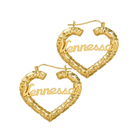Jay Aimee Designs 10k Or 14k Yellow Gold Personalized Bamboo Style 10k Or 14k Yellow Gold Personalized Bamboo Style Heart Polished Name Earrings