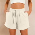thumbnail image 2 of vigerkar Women Comfy Drawstring Casual Shorts with Pocketed Elastic Waist Trendy Summer Loose Lounge Beach Shorts 2025 Beige, L, 2 of 7