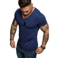thumbnail image 2 of Mens Shirts Summer V-Neck Pocket Striped Pattern Casual Fashion Lapel Short Sleeve Shirt, 2 of 9