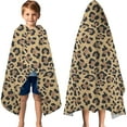 thumbnail image 3 of Brown and Black Leopard Print Hooded Bath Towel，60"x35" for Ages 3 To 12 Kids, Quick Dry Lightweight Soft Microfiber Hood Beach Towel Cover Up for Kids, 3 of 7