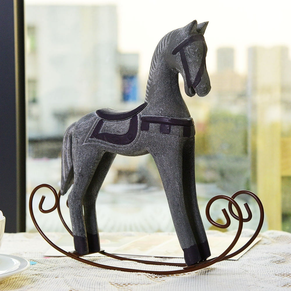 LYUMO Handmade Wooden Rocking Horse Carved Painted Kids Toy Gift Table