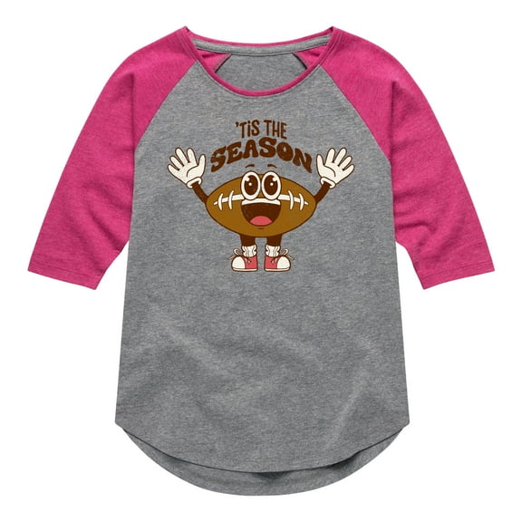 Instant Message - Tis The Season Football - Toddler & Youth Girls Raglan Graphic T-Shirt