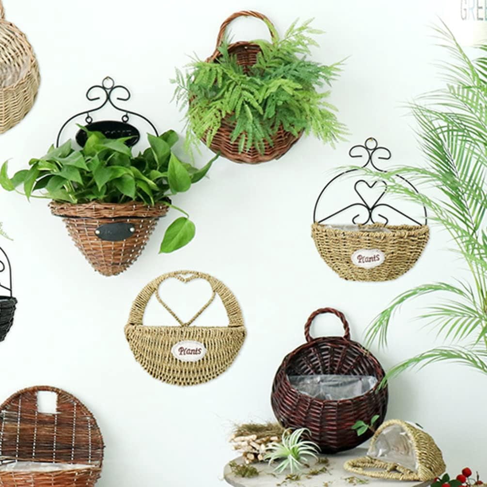 ABCISI Woven Hanging Basket, Rattan Flower Basket Hanging Planters: 2PCS Rustic Flower Pot Wall Hanging Plant Containers, Woven Storage Baskets Flower Holder for Decor Hanging Planters