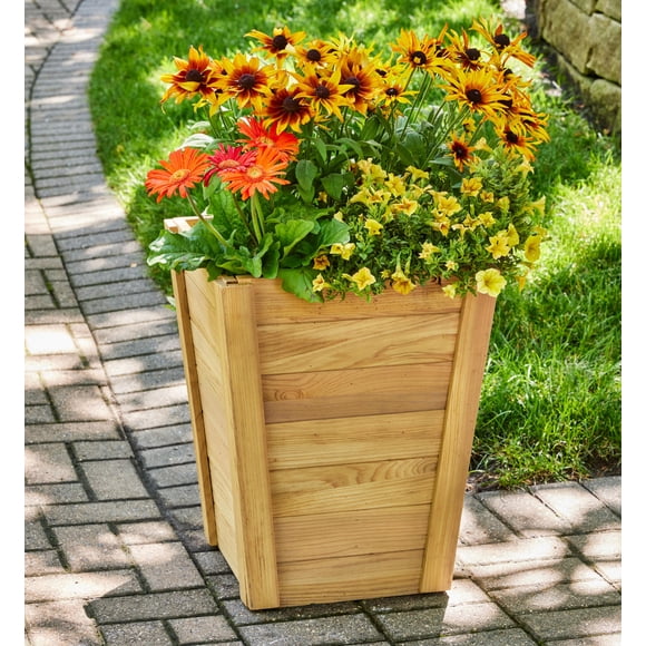 Better Homes and Gardens 16 in Square Cedar Wood Planter,Natural Color
