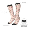 thumbnail image 4 of Xecao Strawberry And Flowers print thigh-high socks, crafted for both men and women with a stretchy, high-opaque design perfect for daily wear, 4 of 6