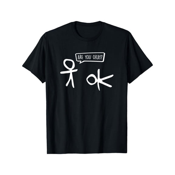 Unisex'Black cotton Black Print Tshirt Graphic Tees Shirts Retro Stick Figure "Are You Okay" Humor S-5XL Tops