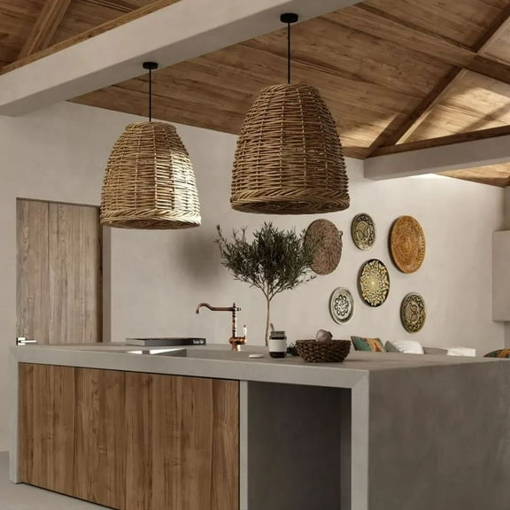 Arturesthome Wabi Sabi Style Retro Pastoral Restaurant Rattan Pendant Light