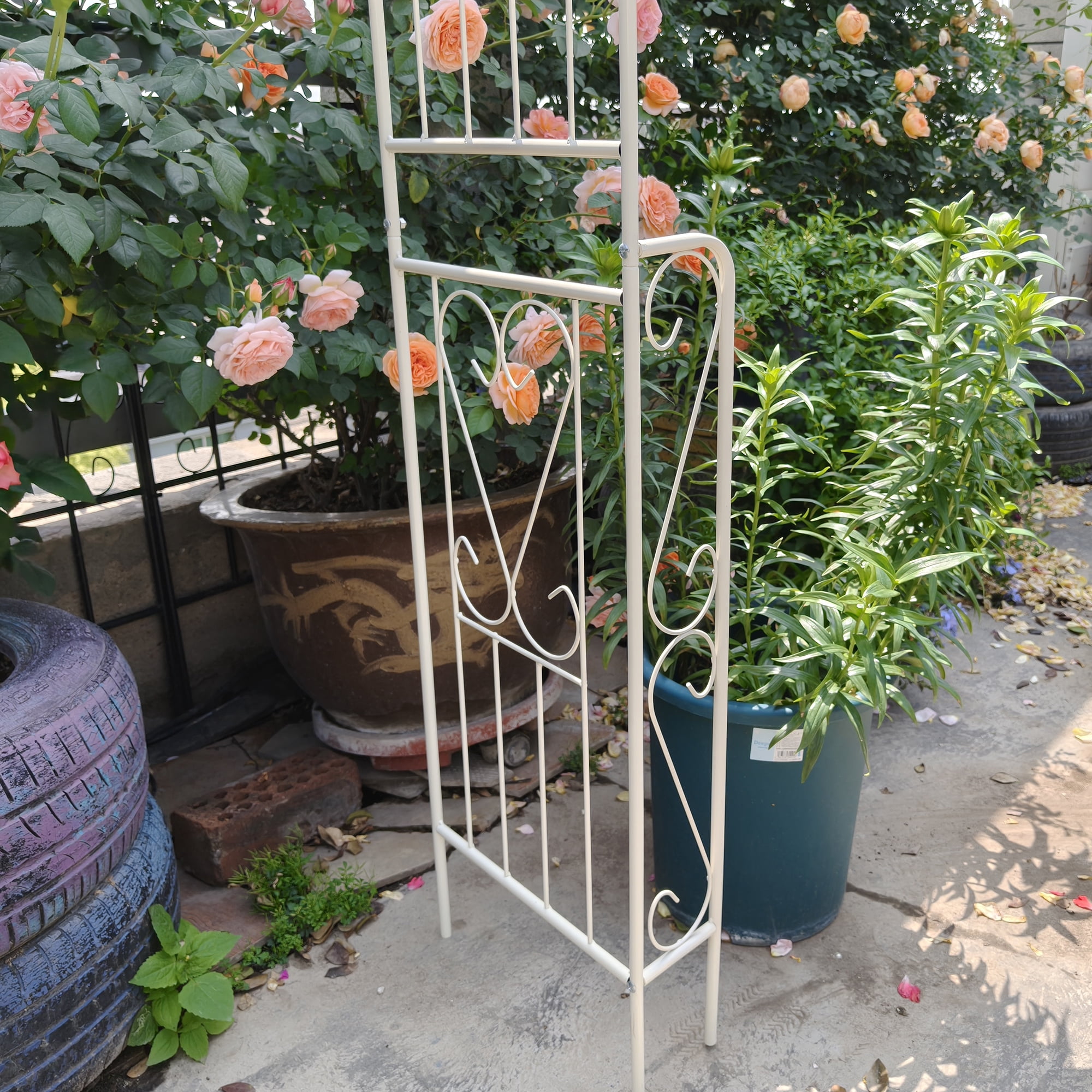 Garden Arch W55" x H94.5" Garden Arbor Trellis Climbing Plants Support Rose Arch Outdoor Arch Cream White