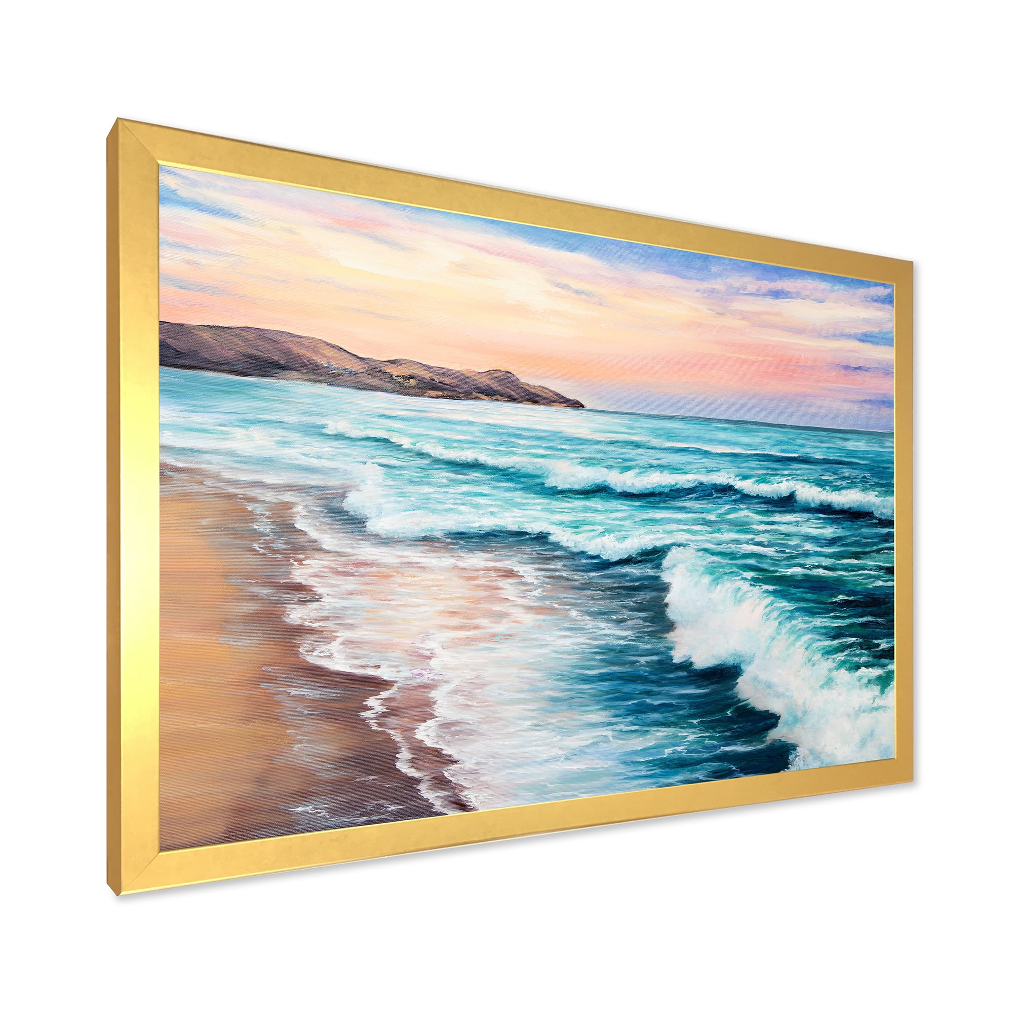 Designart 'Sunrise Glow On The Ocean Waves III' Nautical & Coastal Framed Art Print