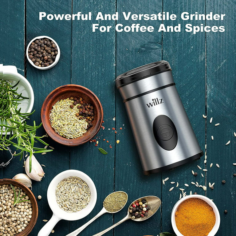 Willz Electric Coffee Grinder for Coffee Beans, Spices, & Herbs with Easy On/Off Button Control, 50g Grinding Capacity, Makes Up
