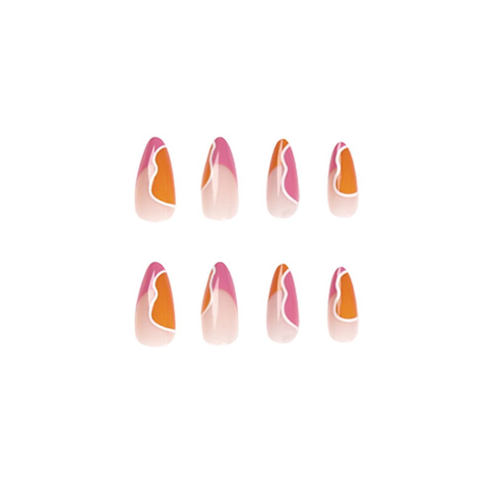 24pcs Press On Nails French Nails Pink Butterfly Coloful Wavy Elegant Full  Cover False Nail Fake Nail JP1857 