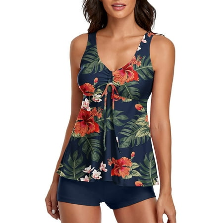 Tummy Control Tankini Bathing Suits for Women 2 Piece Swimsuits Swimwear Tank Top with Boyshorts