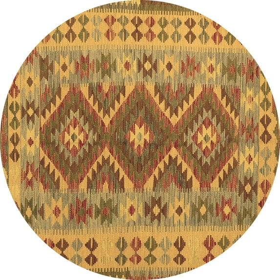Ahgly Company Indoor Round Abstract Brown Contemporary Area Rugs, 5' Round