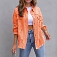 thumbnail image 2 of Siilsaa Jackets for Women Women's Fashion Long-Sleeved Denim Jacket With Burrs And Holes Gifts for Women Orange,XL, 2 of 5