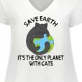 thumbnail image 4 of Inktastic Save Earth It's the Only Planet with Cats with Black Cat Women's Plus Size V-Neck T-Shirt, 4 of 5