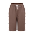 thumbnail image 4 of Cotton Linen Pants for Women Summer Casual High Waisted Drawstring Beach Bermuda Shorts by Yigetop Coffee S, 4 of 7
