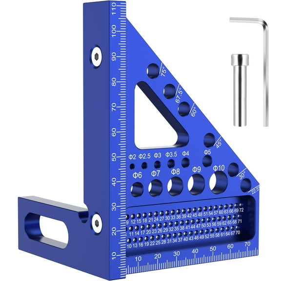 3D Multi Angle Measuring Ruler Aluminum Alloy Metric Woodworking Square Ruler Square Hole Scribing Ruler Portable 22.5°-90° Triangle Ruler Scriber Drawing Line Ruler for Measuring