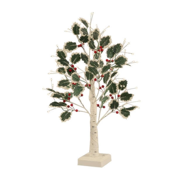 Decoraciones Del Árbol de Navidad Árbol de Mesa Led con Bayas Rojas 23.5 Pulgadas Luces Blancas Cálidas Tiempo de Batería Usb Decoraciones de Navidad en Interiores