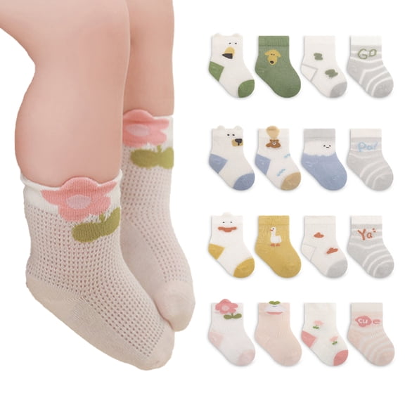 LYMAYTER 4 Pack Baby Toddler Unisex Socks Eyelet Mesh Summer Thin for Infants Boys Girls 0-8Y