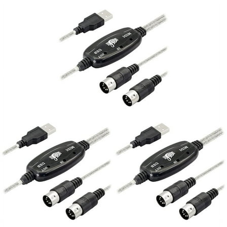 3X USB MIDI Cable Adapter, USB Type A Male to MIDI Din 5 Pin In-Out Cable Interface with LED Indicator for Keyboard